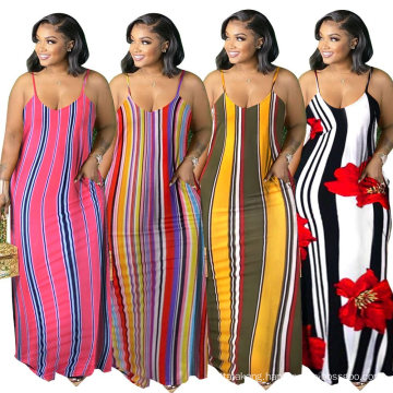 L51701 Hot Sale Summer Print Spaghetti Strap Fat Plus Size Long Dress